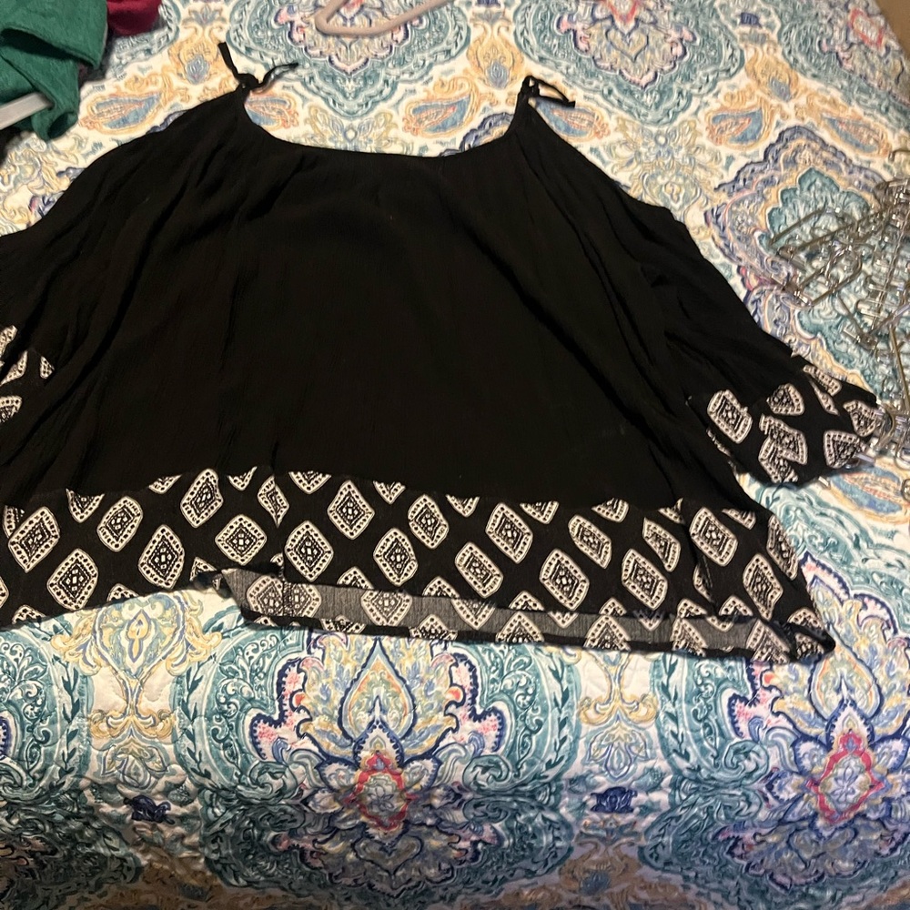 Torrid Black and White Asymmetrical Blouse